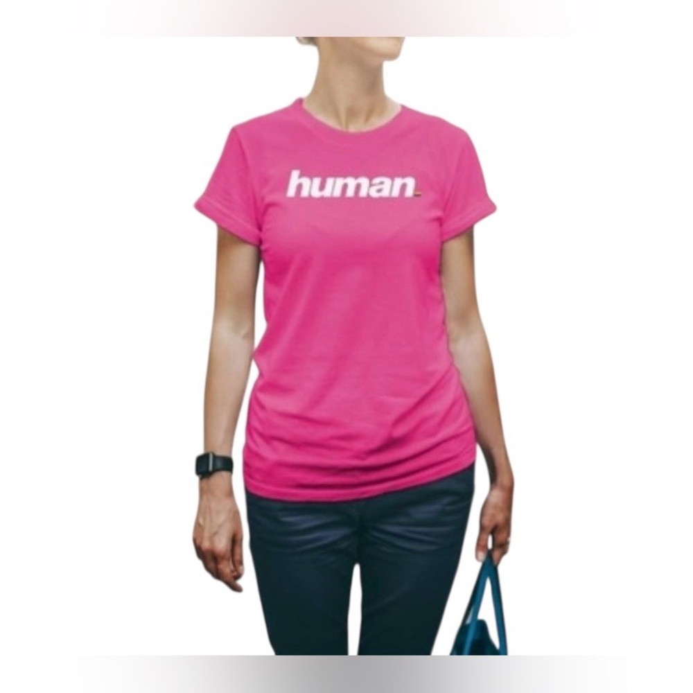 🆕 Human Logo Pink Women's Crew Neck T-Shirt